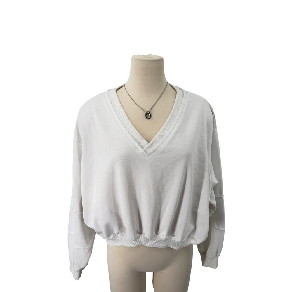 AS Revival V-Neck Sweatshirt Womens M White Cropped Exposed Seams Pullover